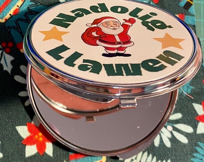 Drych bach 'compact' 'Nadolig Llawen' / 'Nadolig LLawen' compact double mirror(including box)