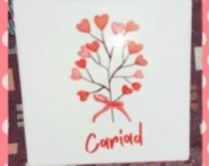 Cariad(welsh 'Love ') ceramic coaster. Anrheg Dydd Santes Dwynwen/ Valentines gift