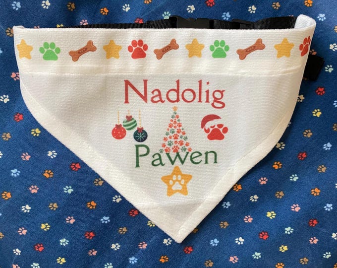 Bandana Ci  " Nadolig Pawen"/  Welsh Christmas Dog bandana