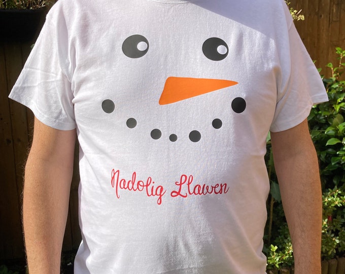 Snowman Christmas T-shirt / Crys -T Dyn Eira Nadolig Llawen , / Christmas T-shirt / Crys T Nadolig