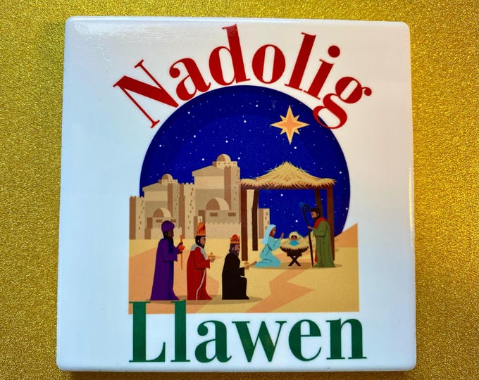 Single/Set of 4 or Set of 6. Coaster seramig  Nadolig Llawen  / Nadolig Llawen(Merry Christmas) Coaster. Can be personalised on request