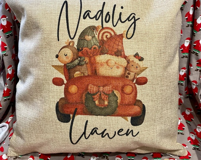 Clustog Nadolig Llawen -  / Welsh Merry Christmas cushion. Can be personalised by request