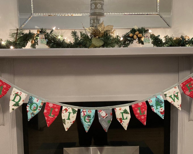 Bynting Nadolig Llawen ffabrig/ Nadolig Llawen (Merry Christmas) cotton bunting