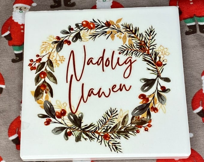 Single/set of 4/set of 6. Coaster seramig Nadolig Llawen ceramic coaster