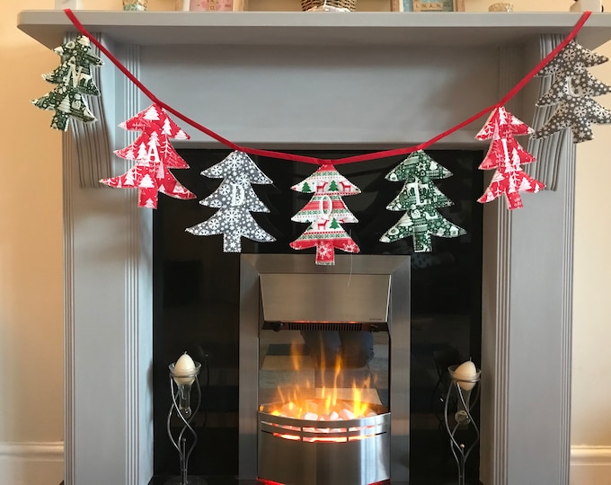 Christmas bunting , Baneri Coed Nadolig / Christmas tree Bunting  , bunting Nadolig Cymraeg