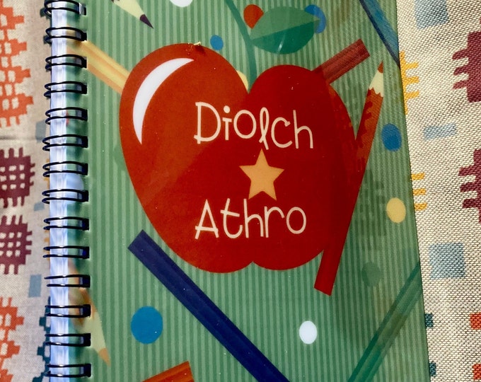 Llyfr A5  Nodiadau Athro/ Diolch Author - gellir personoleiddio .  A5 Teacher Notebook