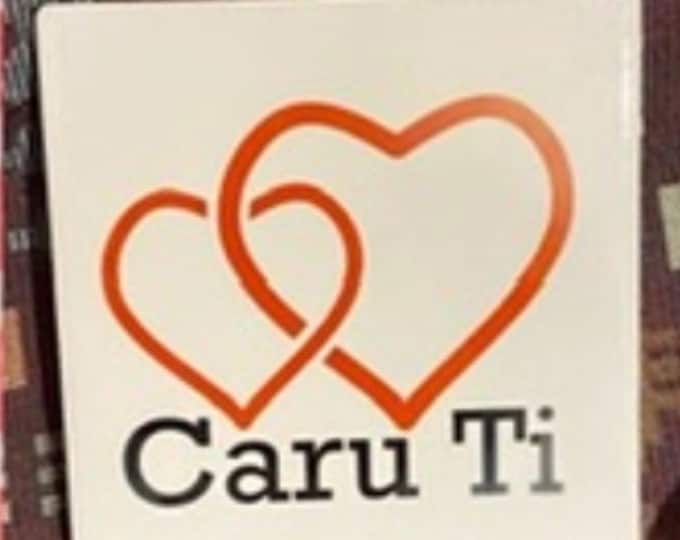 Caru ti  (welsh 'Love you') ceramic coaster. Anrheg Dydd Santes Dwynwen/ Valentines gift