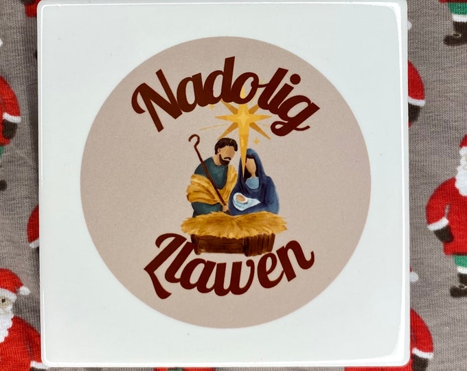 Single/set o 4/ set o 6. Coaster seramig Nadolig Llawen ceramic coaster