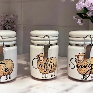 Nwyddau cegin Cymraeg - Set Tê , Coffi , Siwgr/ Welsh kitchen storage jars Tea, Coffee & Sugar choice of designs