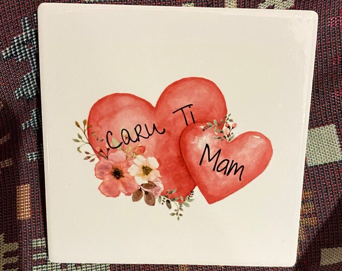 Caru ti Mam (welsh 'Love you Mam') ceramic coaster