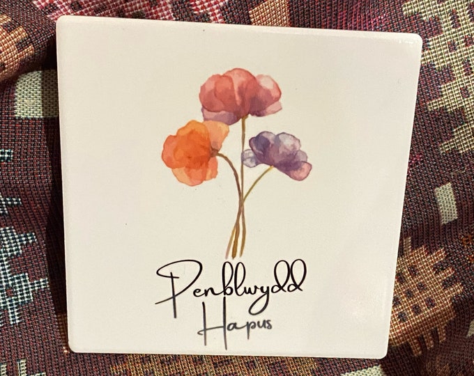 Penblwydd Hapus ceramic coaster (can be personalised) Happy Birthday coaster