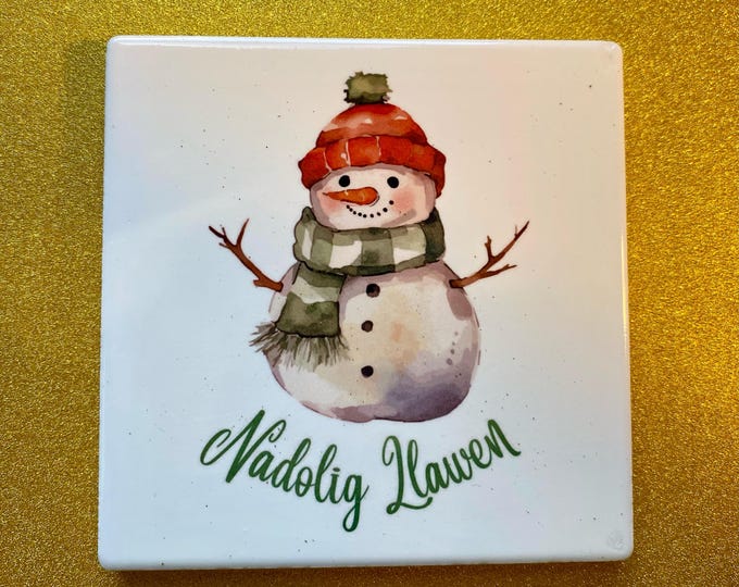 Single / Set of 4 or Set of 6 . Coaster seramig  Nadolig Llawen  / Nadolig Llawen(Merry Christmas) Coaster. Can be personalised on request