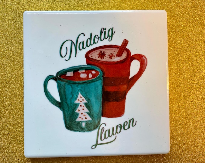 Single /Set of 4 or Set of 6 Coaster seramig  Nadolig Llawen(Merry Christmas) Coaster. Can be personalised on request
