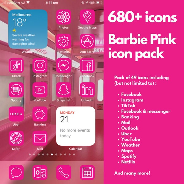 680+ pack |Barbie Pink iOS14 Icon Pack | iPhone | (Digital Download)