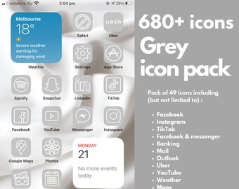 680+ pack | Grey iOS14 Icon Pack | iPhone | (Digital Download) Gray