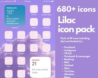 680+ pack | Lilac iOS14 Icon Pack | iPhone |  (Digital Download) purple