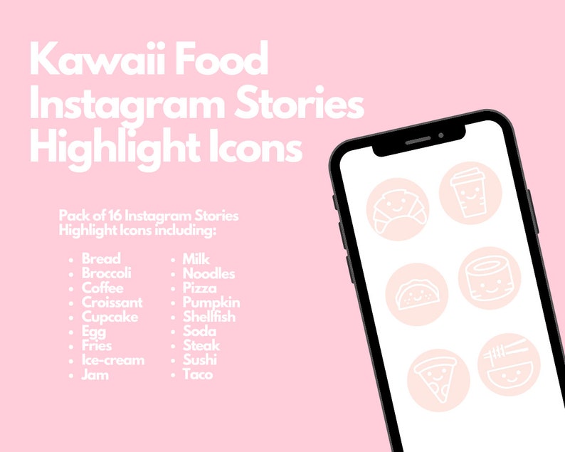 iPhone Icons 18 pack Digital Download Food blogger Kawaii Food Instagram Stories Highlight CoversIcons