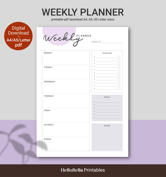 Printable Weekly Planner Digital Planner 7day Planner Etsy