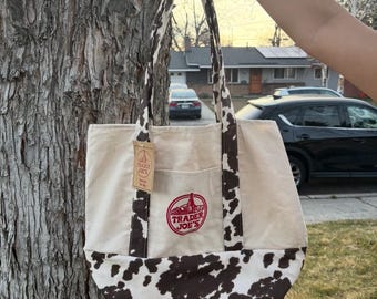 Custom large cow print tote