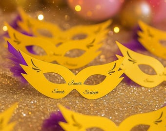Recuerdos magnéticos para fiestas de 16 y quinceañera: Máscara de acrílico con plumas para cumpleaños de 16 años.