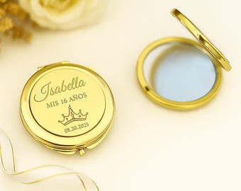 Espejos compactos personalizados para obsequios • Envueltos en tul y cinta
