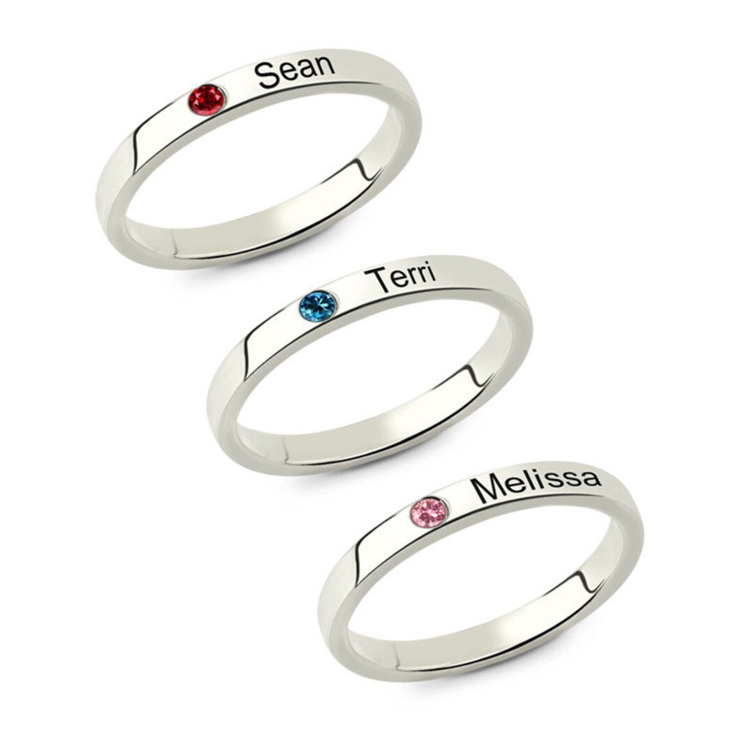 Silver Name Rings With Birthstone Custom Engraved Name Rings for Women ...