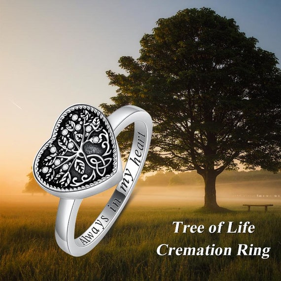 Sterling Silver Urn Ring For Human Ashes  • Custom Ashes Ring Engraved • Tree Of Life Eternity Keepsake Ring • Cremation Jewelry