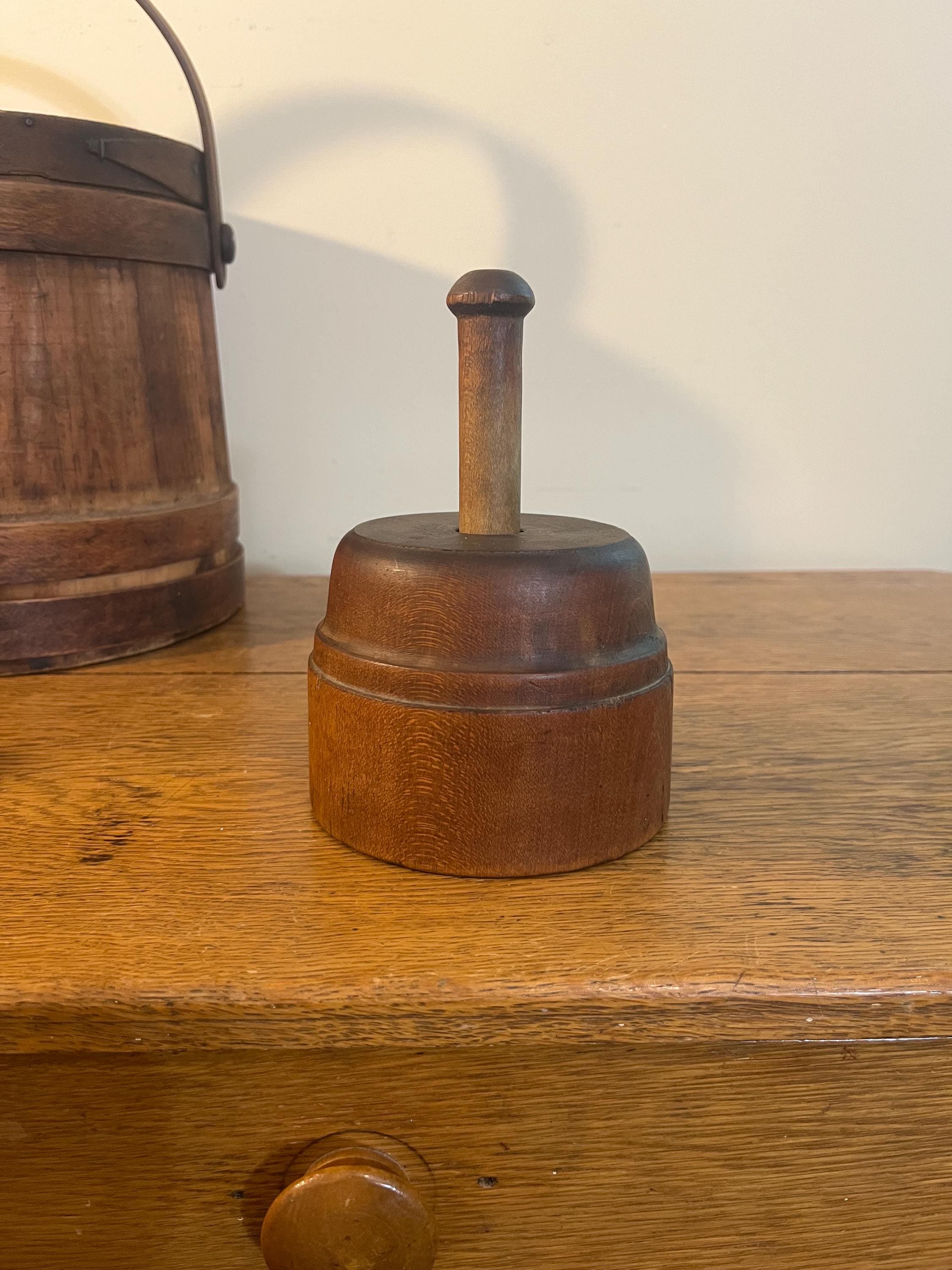 Antique Round Wooden Butter Mold with Impression