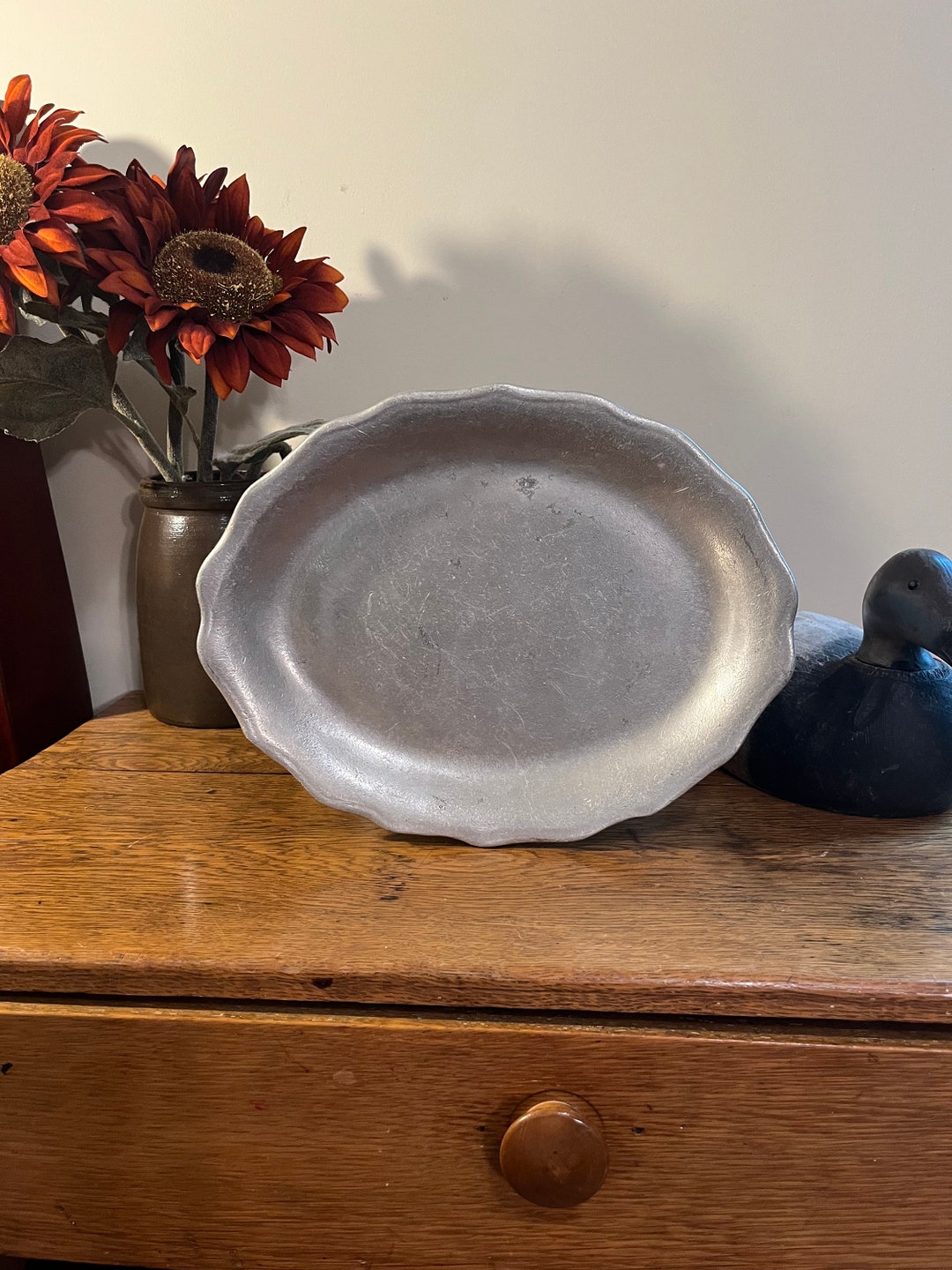 Antique Pewter Serving Tray / Platter Etsy