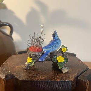 Vintage Plastic Blue Bird Pin Cushion