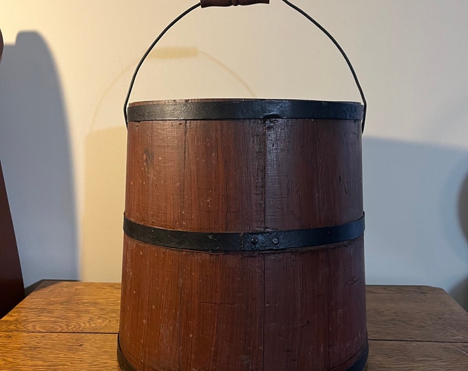 Large Antique Wooden Bucket With Wire Handle Free Shipping Etsy