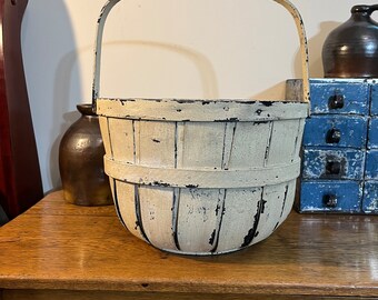 Antique Cream Colored Split Wood Apple Basket