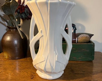 Vintage Large White McCoy Strap Vase