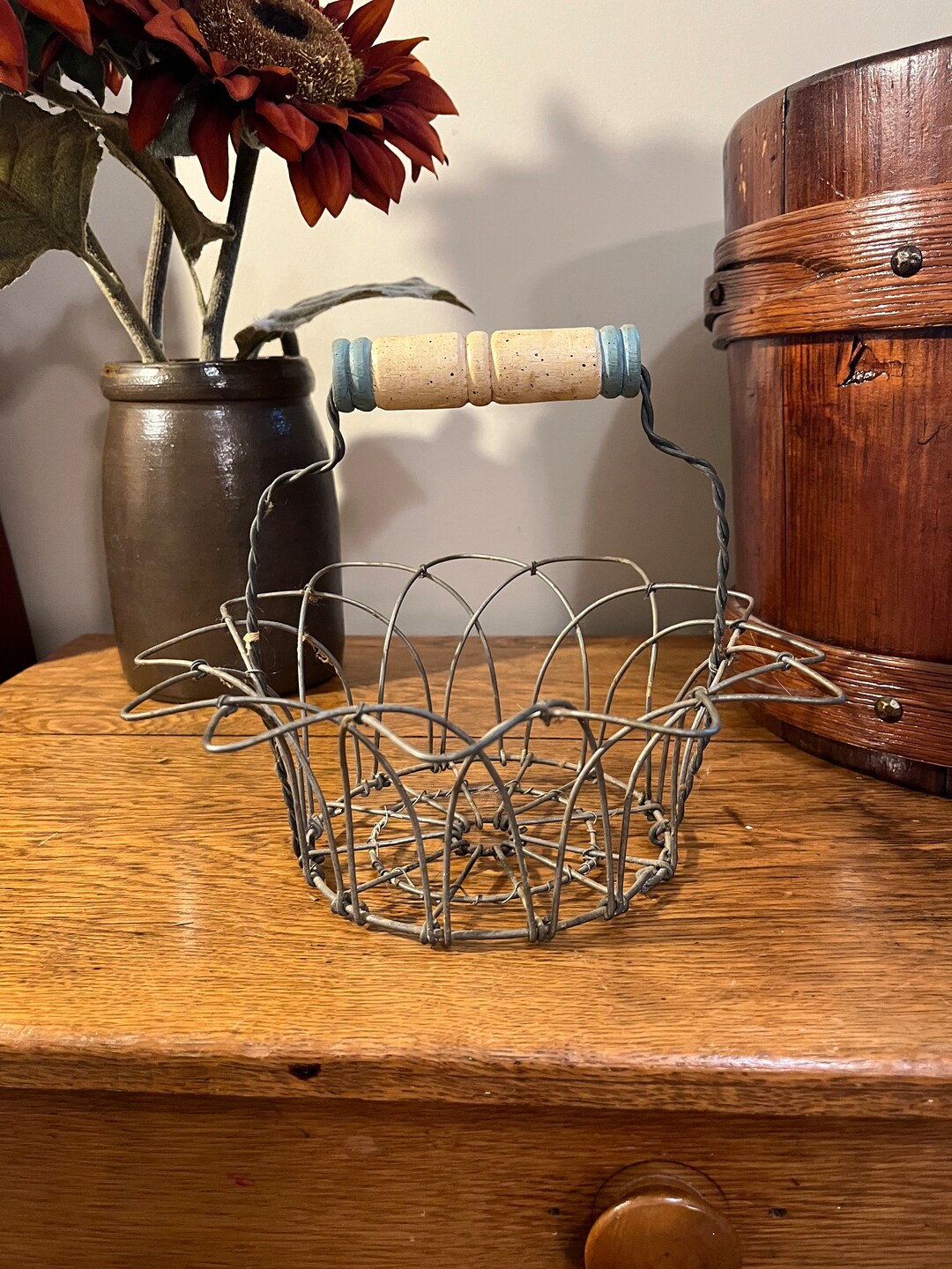 Vintage Wire Egg Basket With Wire Handle Etsy