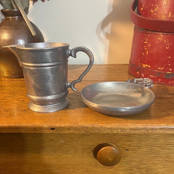 Two Pieces of Wilton Columbia Pewter , Porringer and Creamer