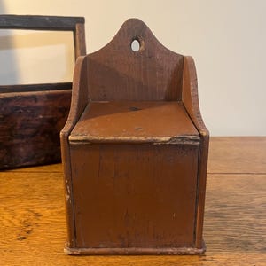 Antique Wooden Slant Top Salt Box