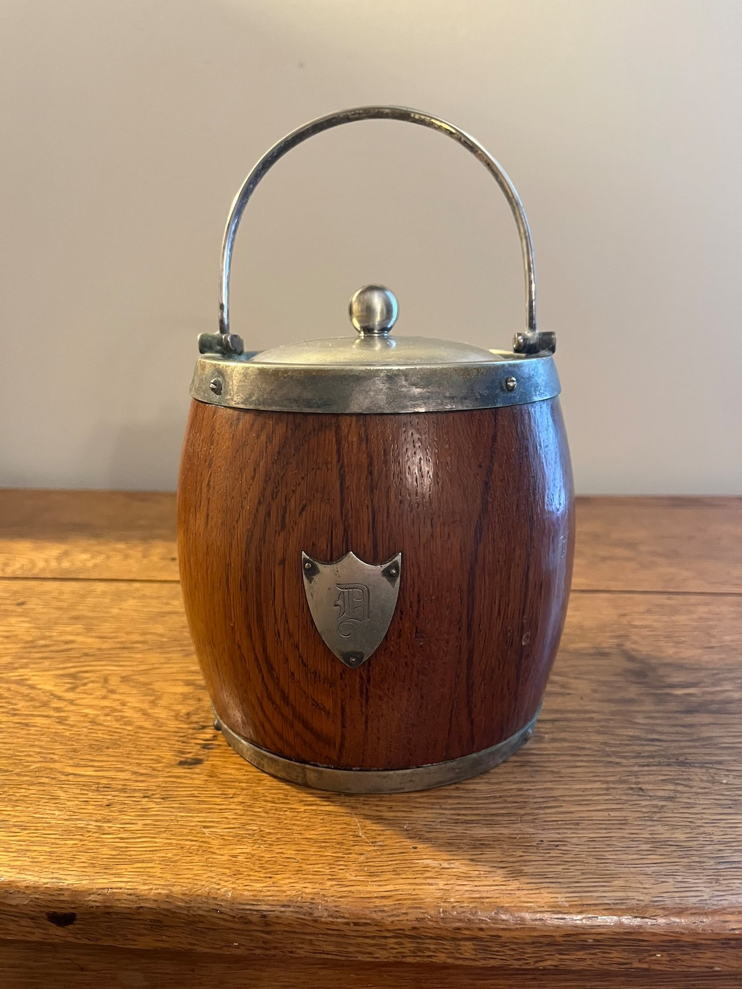 Antique Oak Humidor With Plated Handle Lid and Shield Etsy