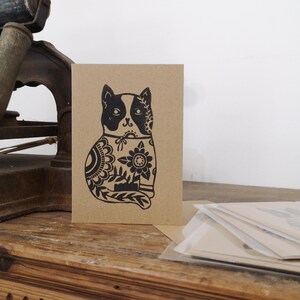 Carte chat illustration linogravure