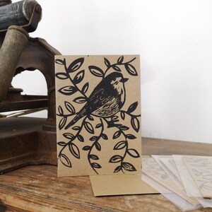 Carte oiseau illustration linogravure