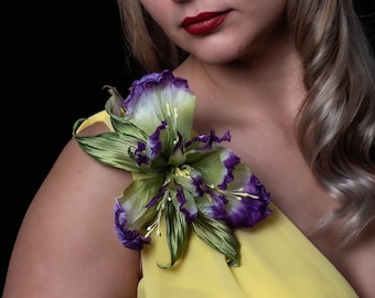Iris brooch • Purple flower pin • Silk flower brooch • Iris pin