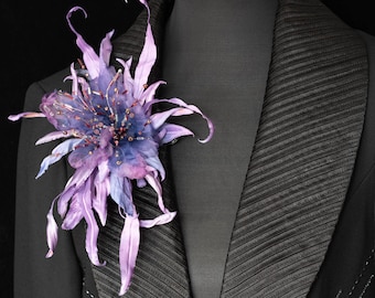 Extra large brooch • Purple flower pin • Elegant brooch