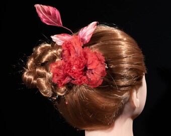Silk rose hair clip • Red hair pin • Rose head piece