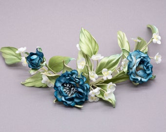 Blue floral headpiece • Bridal head piece • Floral hair piece - for parties, wedding, photoshooting, Oktoberfest