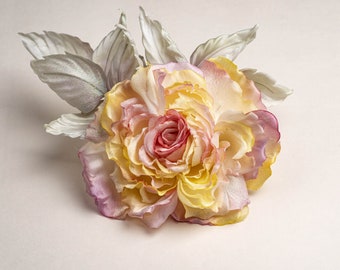 Broche de flor de seda • Pin de rosa amarilla • Broche de flor de tela