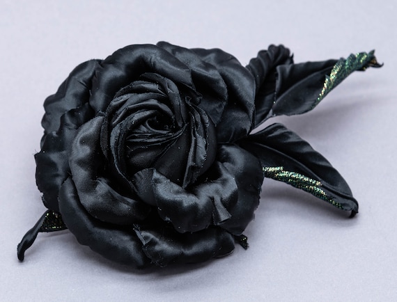 Black Rose Brooch • Silk Rose Hair Clip • Black Flower  display picture 3