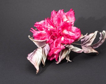Pink flower pin • Handmade silk flower • Silk flower brooch