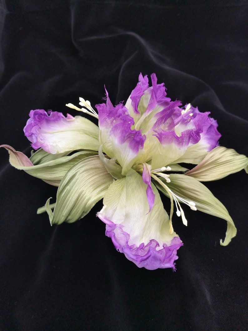 Iris brooch Purple flower pin Silk flower brooch Iris pin image 4