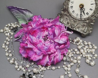 Silk flower brooch • Pink flower pin • Silk rose brooch