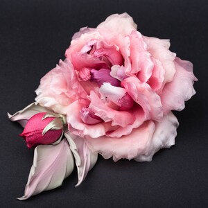Silk rose brooch • Pink flower pin • Elegant brooch