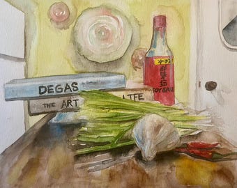 Original 8 X 10 Inch Watercolour Painting Titled "Pressing Tofu"